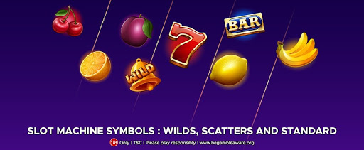 Kinds of slot machine symbols: Wilds, Scatters and Standard 